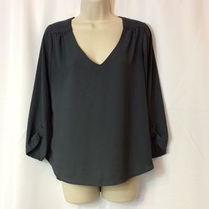 Gray V- Neck Blouse